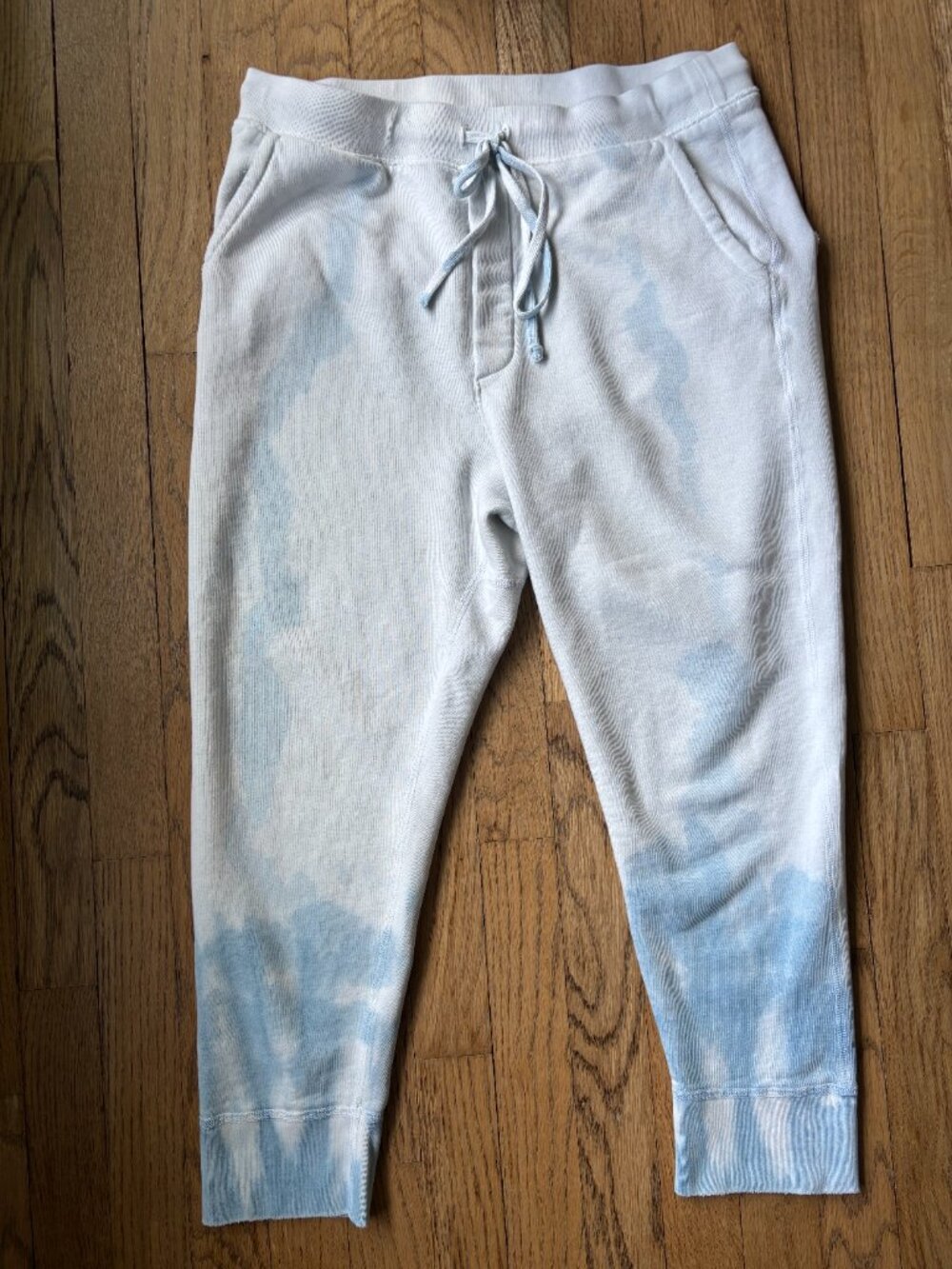 Nili Lotan Nolan Tie Dye Jogger Sweatpants Sky Blue White Cropped Size L